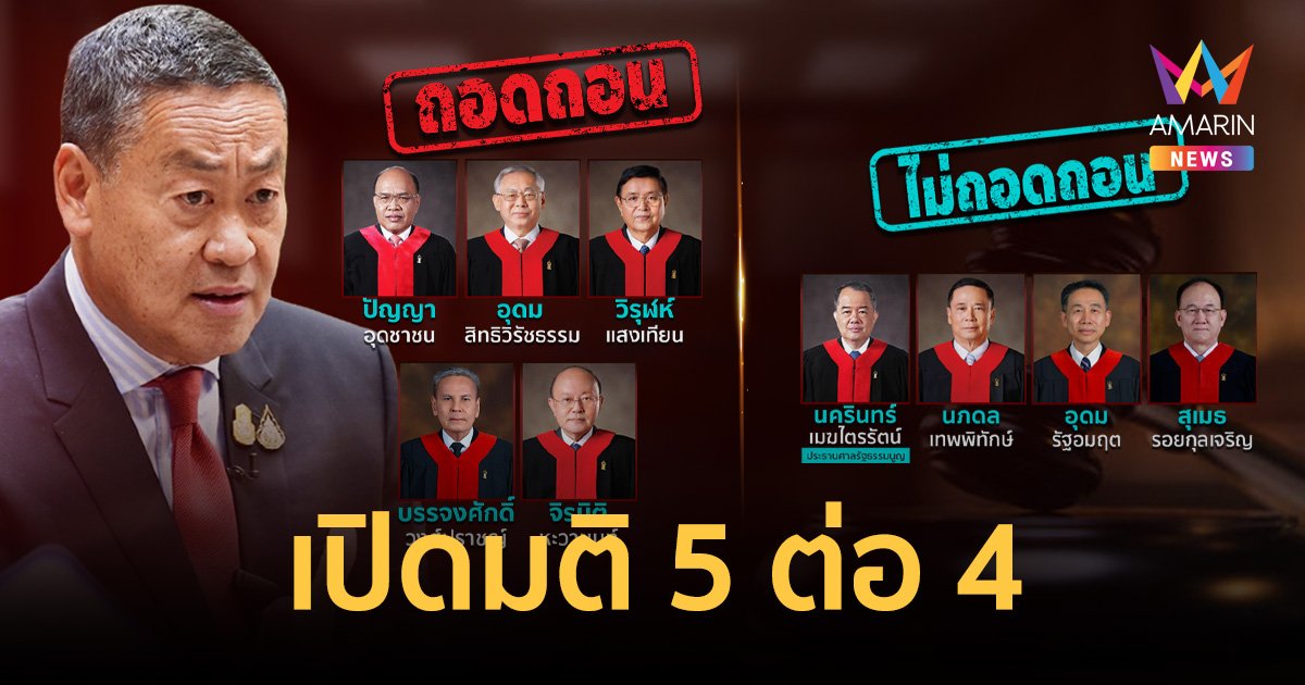 เปิดชื่อ 5 ตุลาการศาลรัฐธรรมนูญ เสียงข้างมาก ฟัน เศรษฐา พ้นเก้าอี้นายกฯ