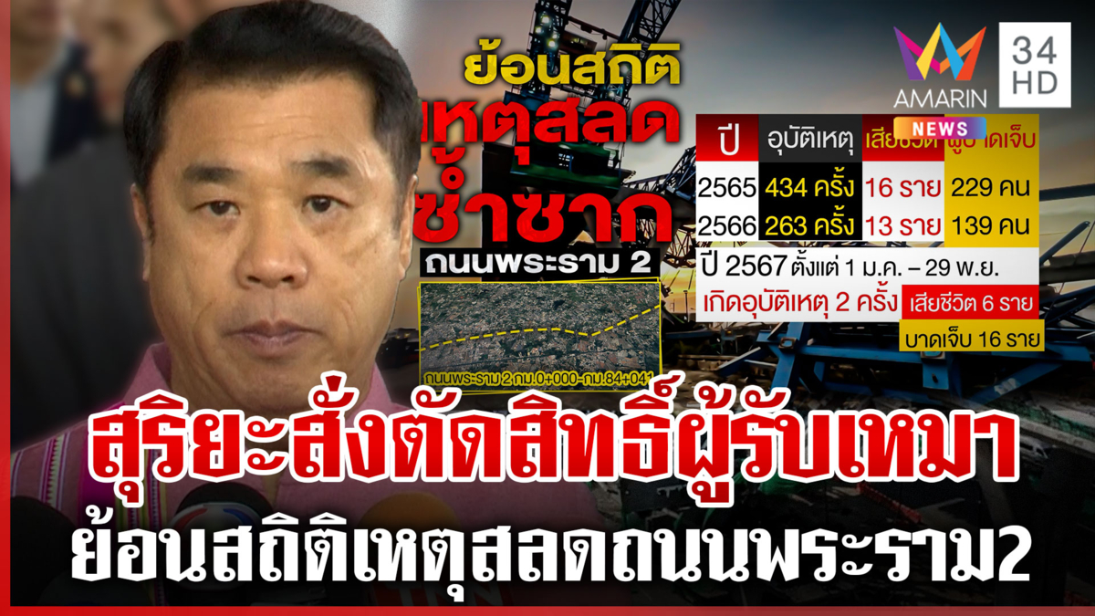 สุริยะสั่งตัดสิทธิ์ผู้รับเหมา ย้อนสถิติเหตุสลดถนนพระราม2
