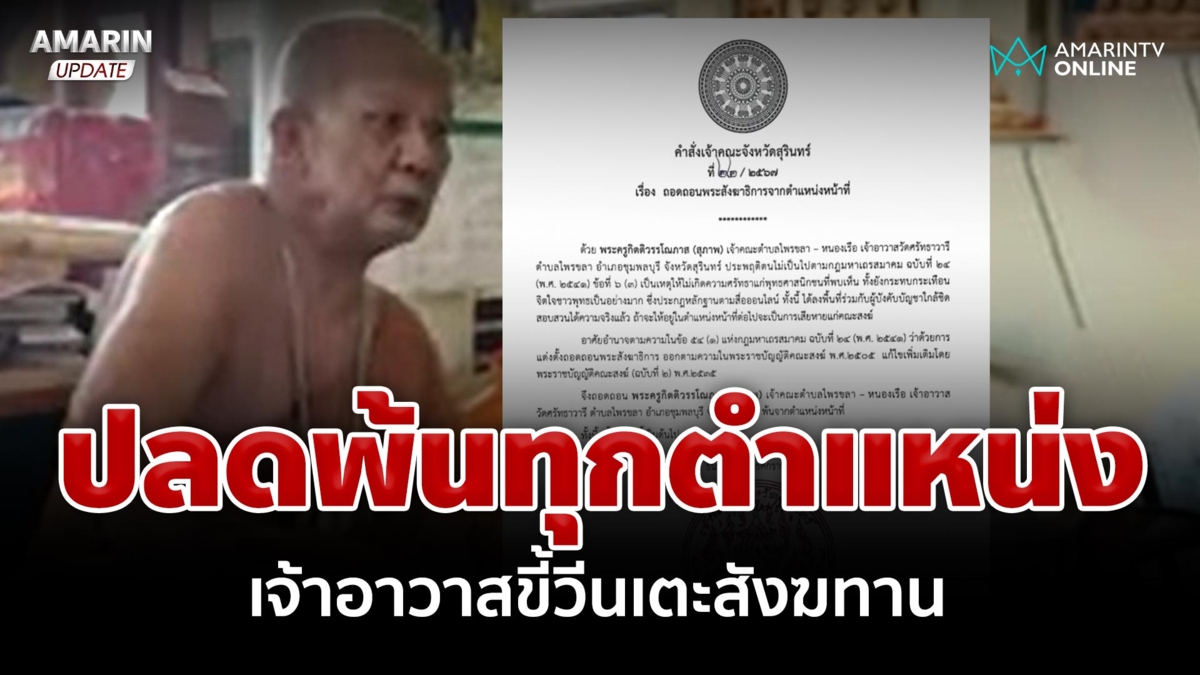 กระทบจิตใจชาวพุทธ! สั่งปลดเจ้าอาวาสเตะสังฆทาน