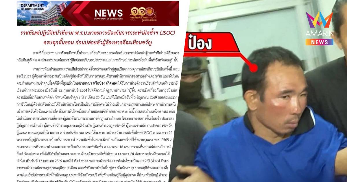 กรมราชทัณฑ์ แจงปล่อยตัว "ป๋อง-ธง"ตามกฎหมาย ผ่านประเมิน JSOC