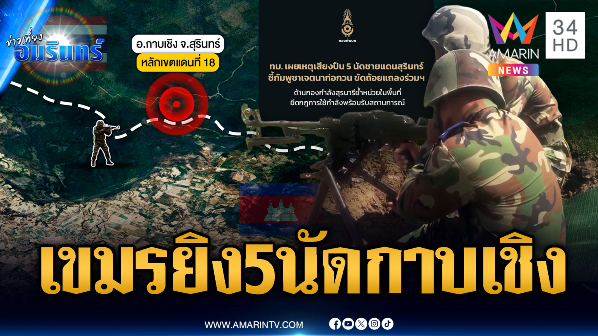 ด่วนกาบเชิงระอุ! ทหารยันเขมรยิงป่วน 5 นัด ไทยไม่ได้ตอบโต้