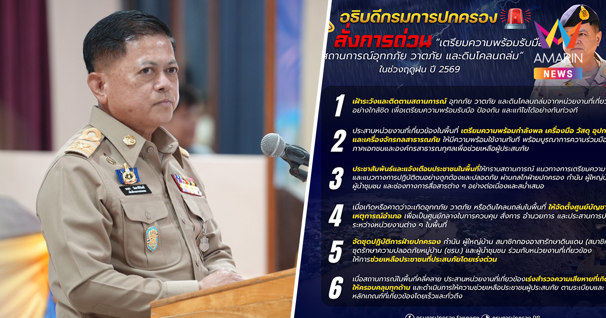 อธิบดีปค. สั่งผู้ว่าฯทั่วประเทศ จัดทีมอส.รับมือพายุ ช่วยประชาชน 24 ชม.