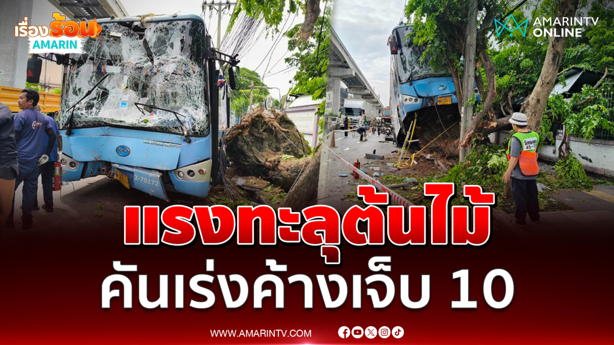 รถเมล์สาย 1-54 คันเร่งค้าง คนขับตัดสินใจพุ่งชนต้นไม้ บาดเจ็บ 10 ราย 