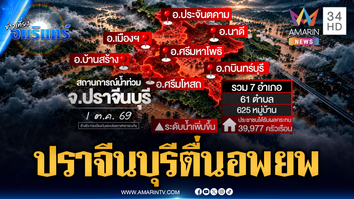 ปภ.แจ้งเจือนปราจีนบุรีอพยพ ปริมาณน้ำอาจท่วมสูงกว่าปี 56