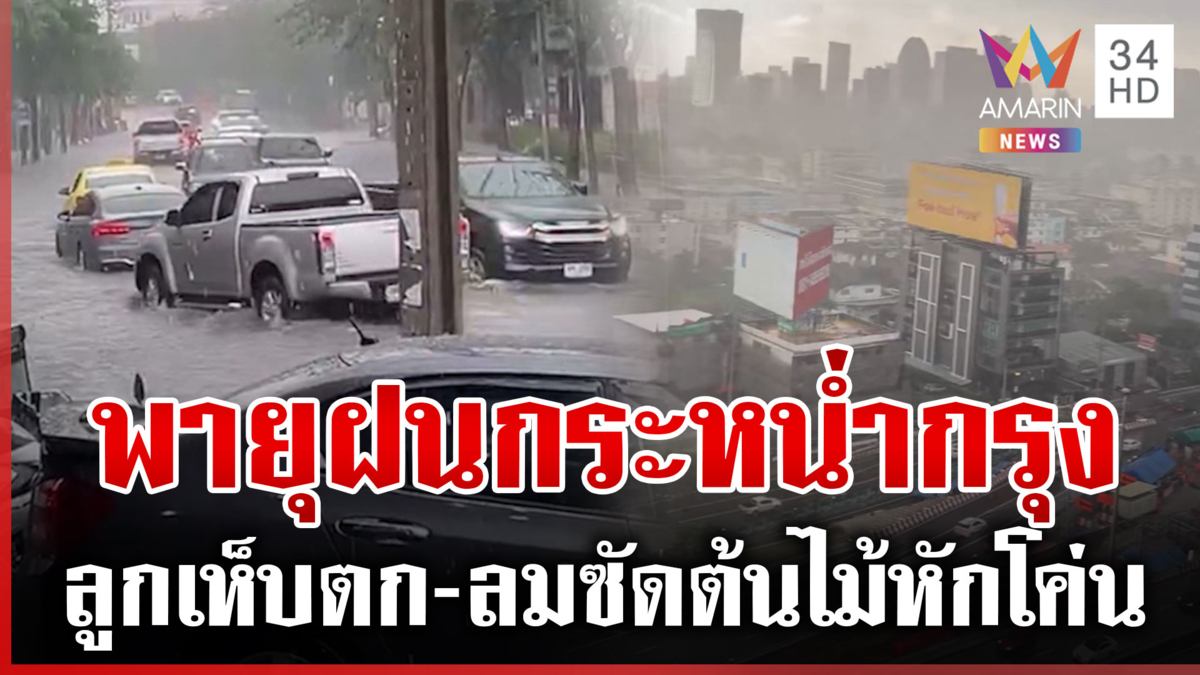 ฝนกระหน่ำกรุง! ลูกเห็บตก-ลมแรงซัดต้นไม้หักโค่น ถนนหลายจุดกลายเป็นคลอง