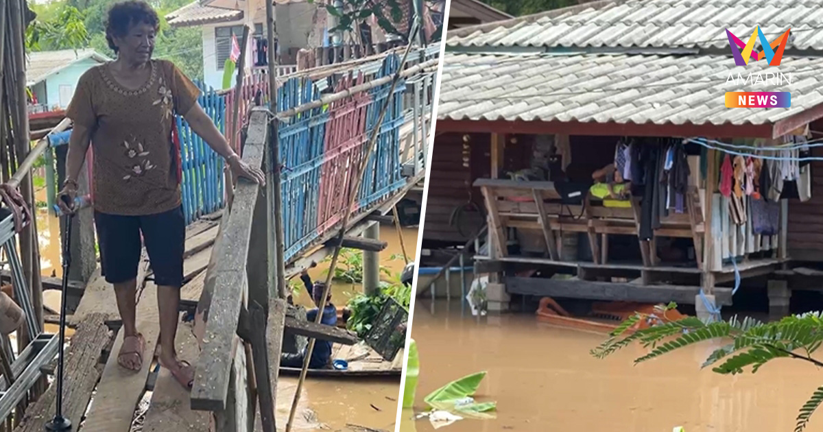 ไอเดียเจ๋งบ้านยายวัย 71 สร้างสะพานลอยฟ้าหนีน้ำท่วมสูงถึงคอ