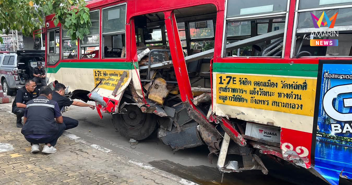 ขส.นนท์ เผยสาเหตุรถเมล์สาย 1-7E พุ่งชนแบริเออร์ทางด่วน ไม่ใช่ยางระเบิด