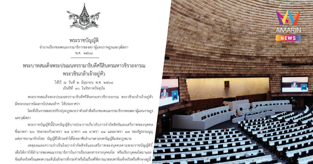 พระราชบัญญัติ อำนาจเรียกของกรรมาธิการของสภาผู้แทนราษฎรและวุติสภา 2568