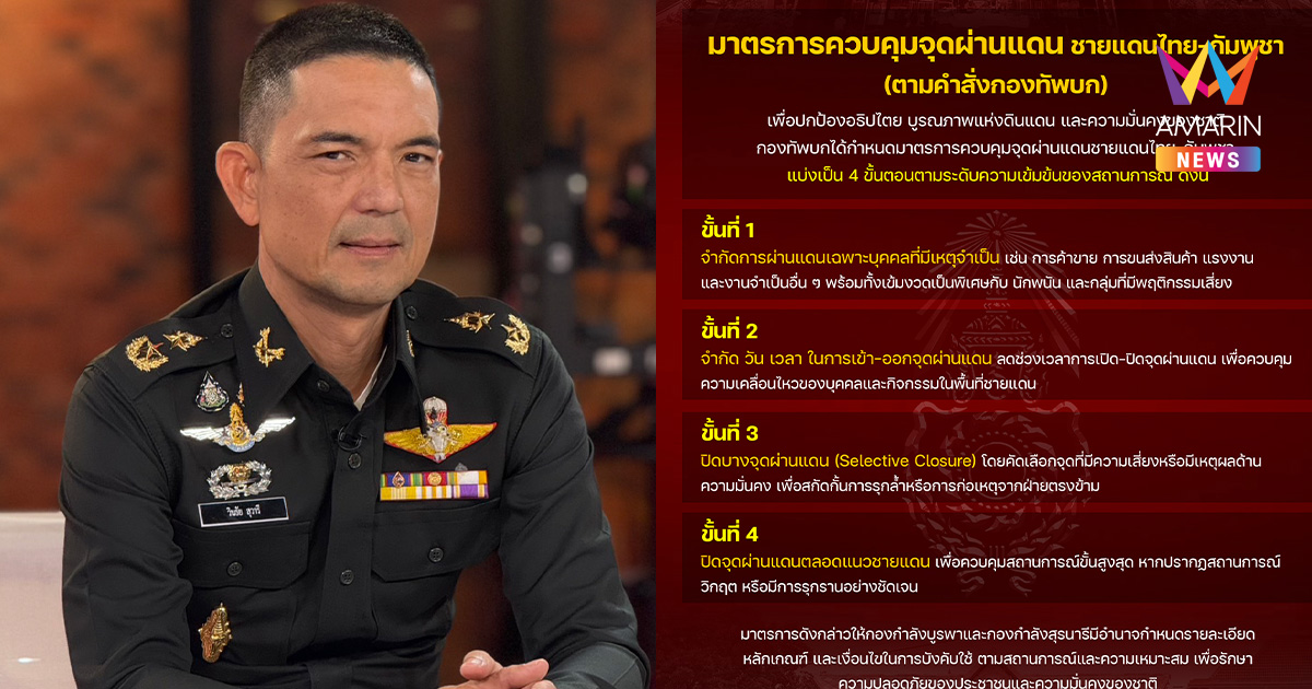ทบ.แจง 4 ระดับ เปิด-ปิดด่านไทยกัมพูชา เบาไปหาหนัก หากวิกฤตปิดตลอดแนว