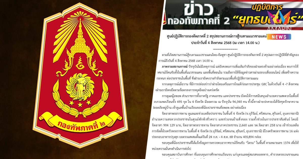 ทภ.2 เผย กัมพูชา เพิ่มกำลัง ใช้โดรนสอดแนมถึงพื้นที่ตอนใน-ปล่อยเฟกนิวส์