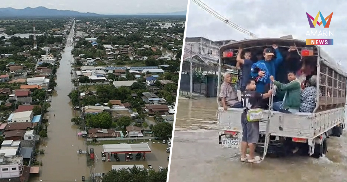 สุโขทัยน้ำท่วมหนัก จนถนนเมืองเก่า ต.บ้านกล้วย กลายเป็นคลอง