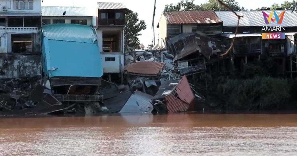 ตึกห้องแถวเก่าแก่ ตลาด 100 ปี ท่าสัก ทรุดถล่มร่วงลงแม่น้ำน่าน 6 หลัง