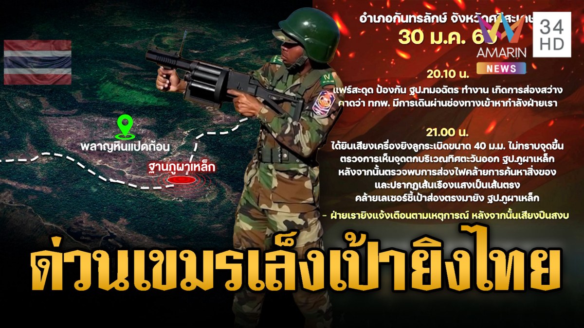 ด่วน!! เขมรเล็งเป้า-ส่องเลเซอร์ฐานไทย ยิงลูกระเบิดตอน 3 ทุ่ม