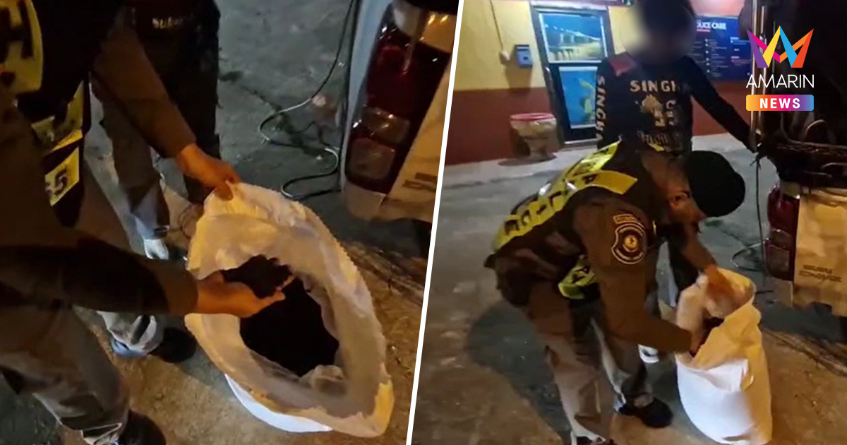 ตำรวจทางหลวง สกัดกระบะคอก ยึด "ข้าวเหนียวดำ" เถื่อน 90 กระสอบ