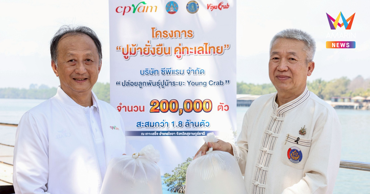 ซีพีแรม – ชาวบ้านสุราษฎร์ธานี ยังคงสานต่อความสำเร็จโครงการ “ปูม้ายั่งยืน คู่ทะเลไทย” ต่อเนื่องเป็นปีที่ 14 ปล่อยลูกปูม้าสู่ทะเลไทย สะสมกว่า 1.8 ล้านตัว