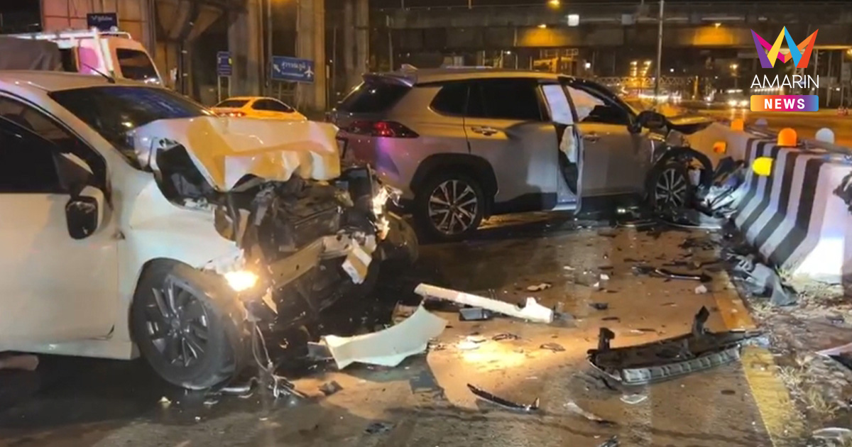 เมาวูบย้อนศร! หนุ่มใหญ่พุ่งอัดเก๋ง ผู้จัดการบิณฑ์ บรรลือฤทธิ์ พังยับ