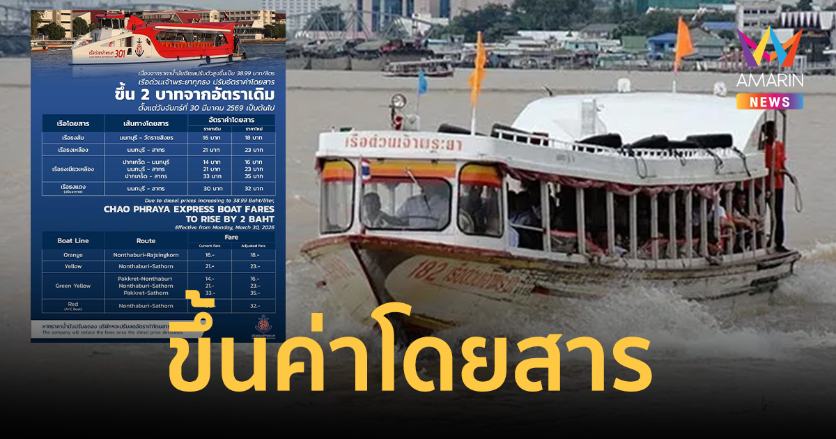 อั้นไม่ไหว! เรือด่วนเจ้าพระยาขึ้นค่าโดยสาร 2 บาท เริ่ม 30 มี.ค. นี้
