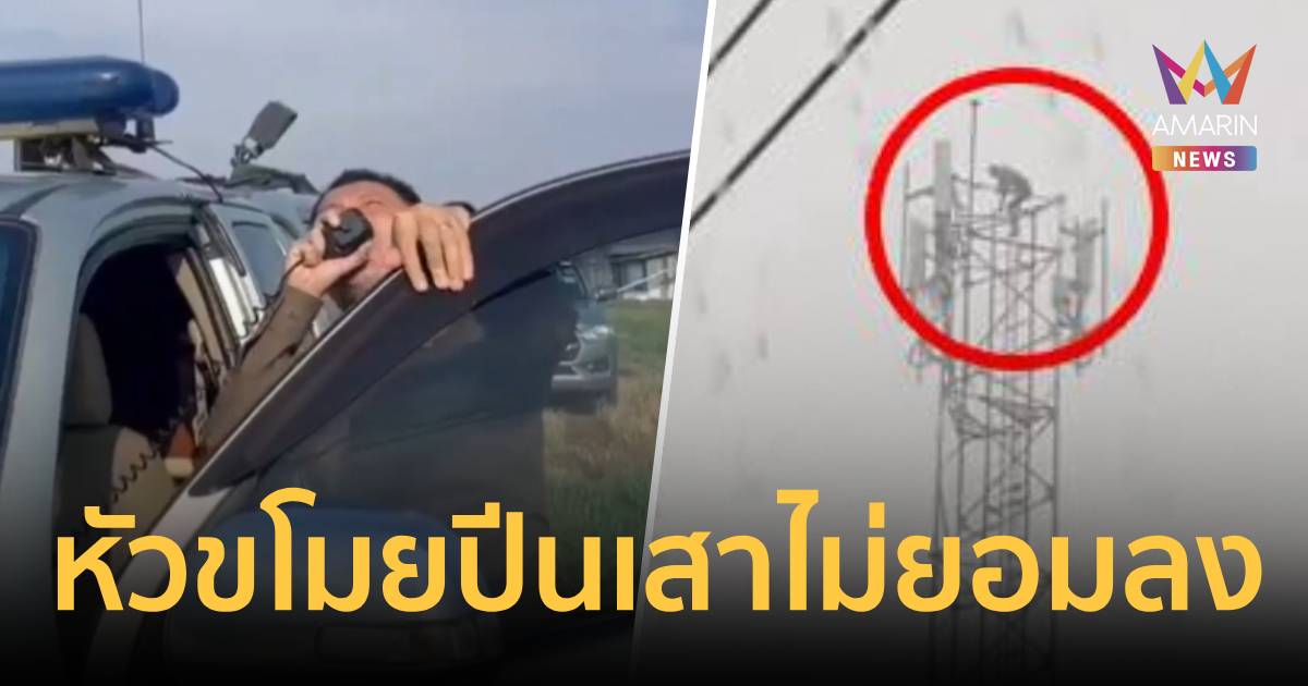 ระทึก! หนุ่มขโมยสายไฟ M6 ปีนเสาสื่อสารหนีผิดสู้พายุ 5 ชม.