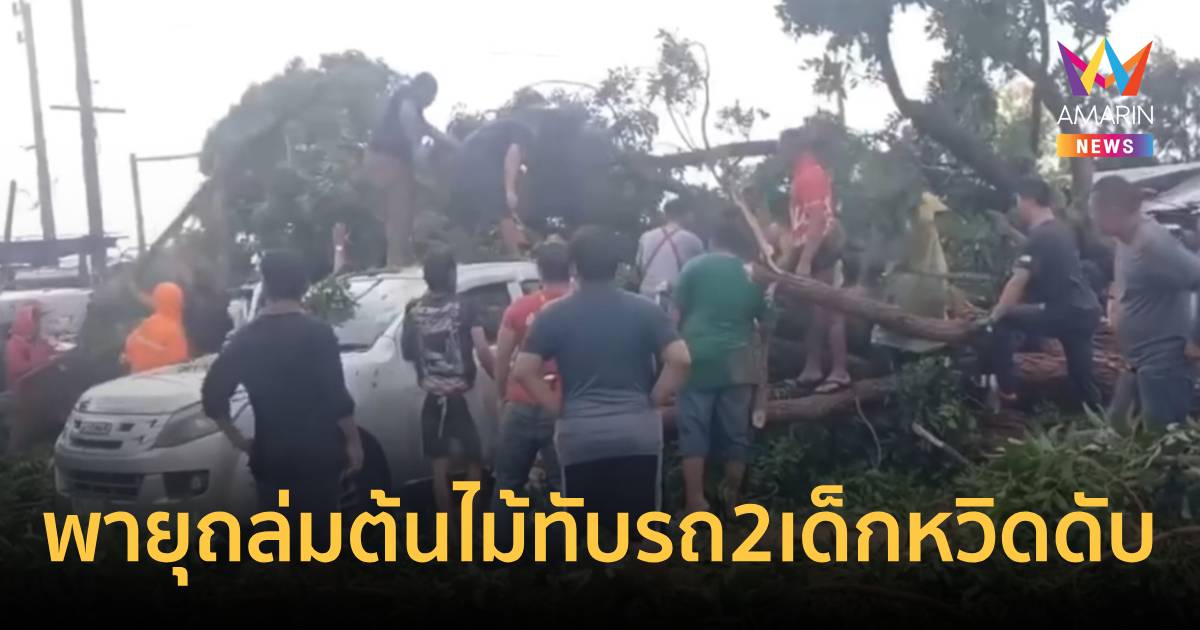 นาทีระทึก!พายุฤดูร้อนถล่มตลาดนัดสีคิ้วต้นไม้ทับรถพ่อค้าเด็ก2คนหวิดดับ