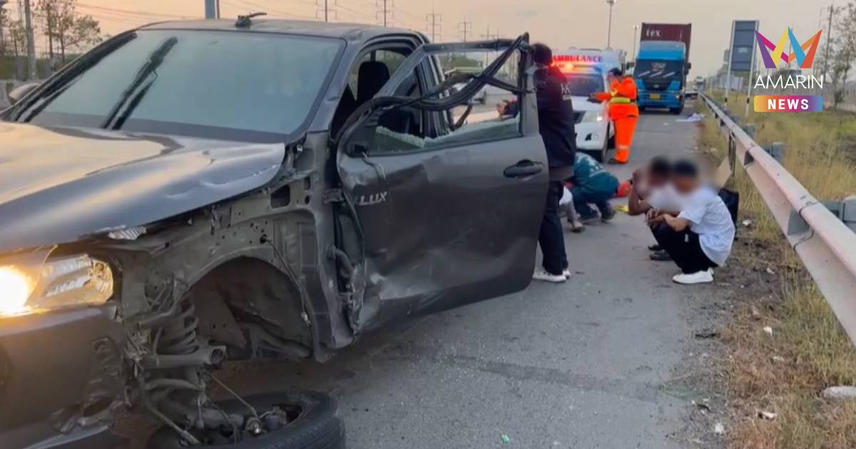 สลด! กระบะบรรทุกคนงานเมียนมา คนขับหลับในเฉี่ยวชนพ่วง22ล้อ ดับ 1 เจ็บ 8