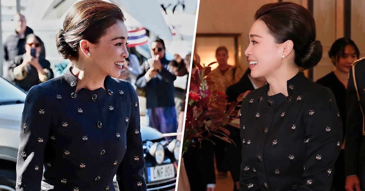 พระราชินีทรงฉลองพระองค์ "ผ้าไหมยกดอกลำพูน ลายผีเสื้อ"